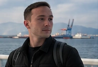 Editorial visualisation of Alvaro beside a harbour